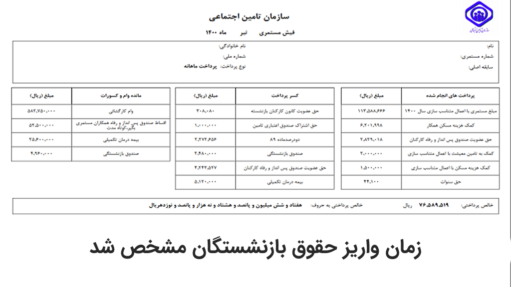 زمان واریز حقوق بازنشستگان | راهنما دریافت فیش حقوقی تامین اجتماعی