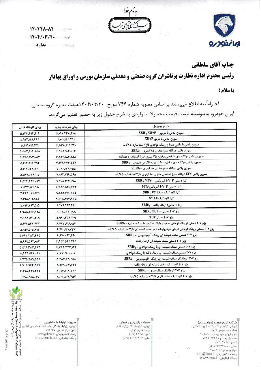 افزایش قیمت خودروهای ایران خودرو + لیست رسمی قیمت خودروها