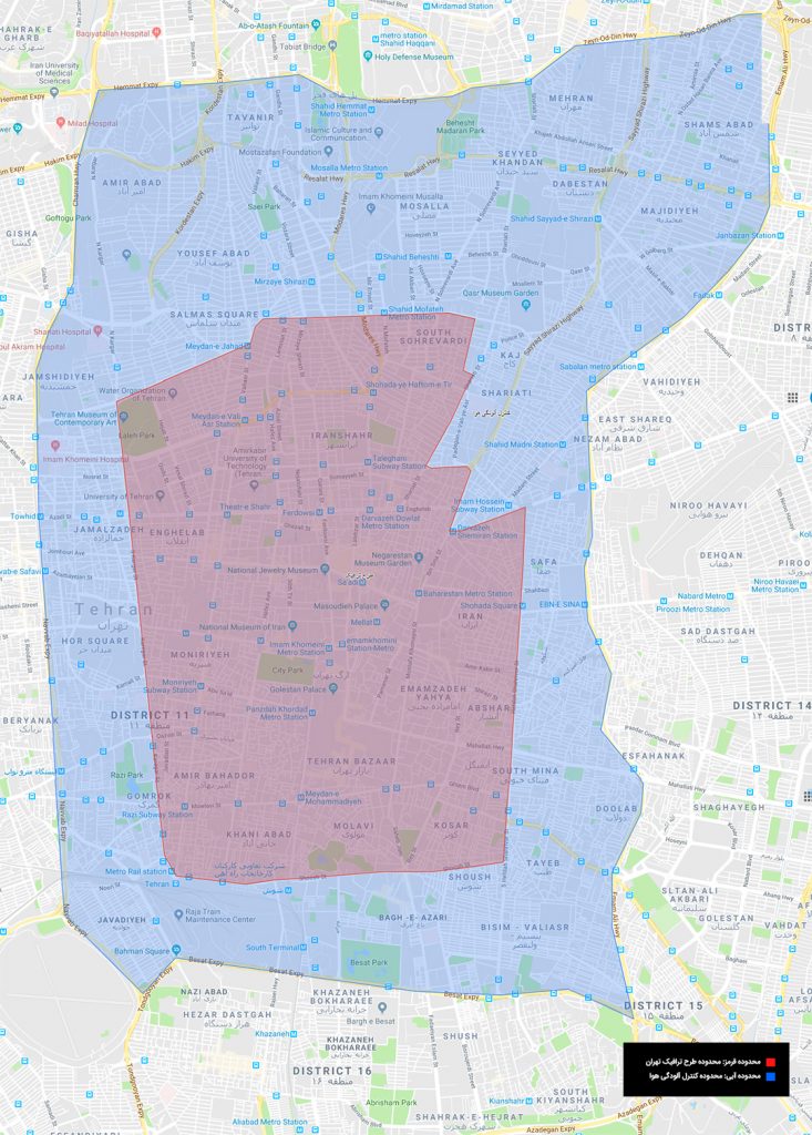 نقشه محدوده طرح ترافیک و طرح زوج و فرد تهران